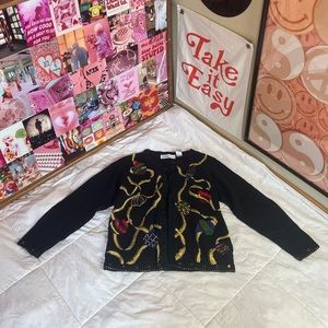 Vintage Holiday Ornament Cardigan Tacky Christmas Sweater
